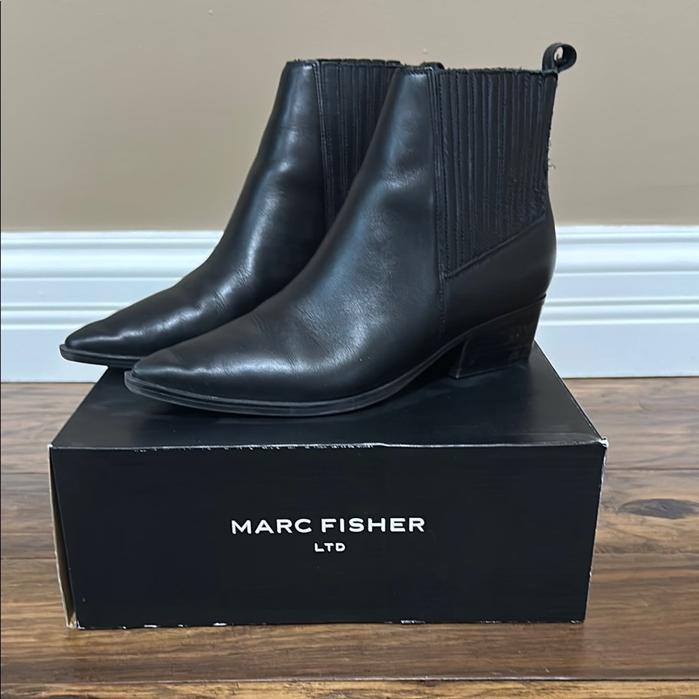 Marc Fisher Black Chelsea Ankle Boots with Pointed Toe